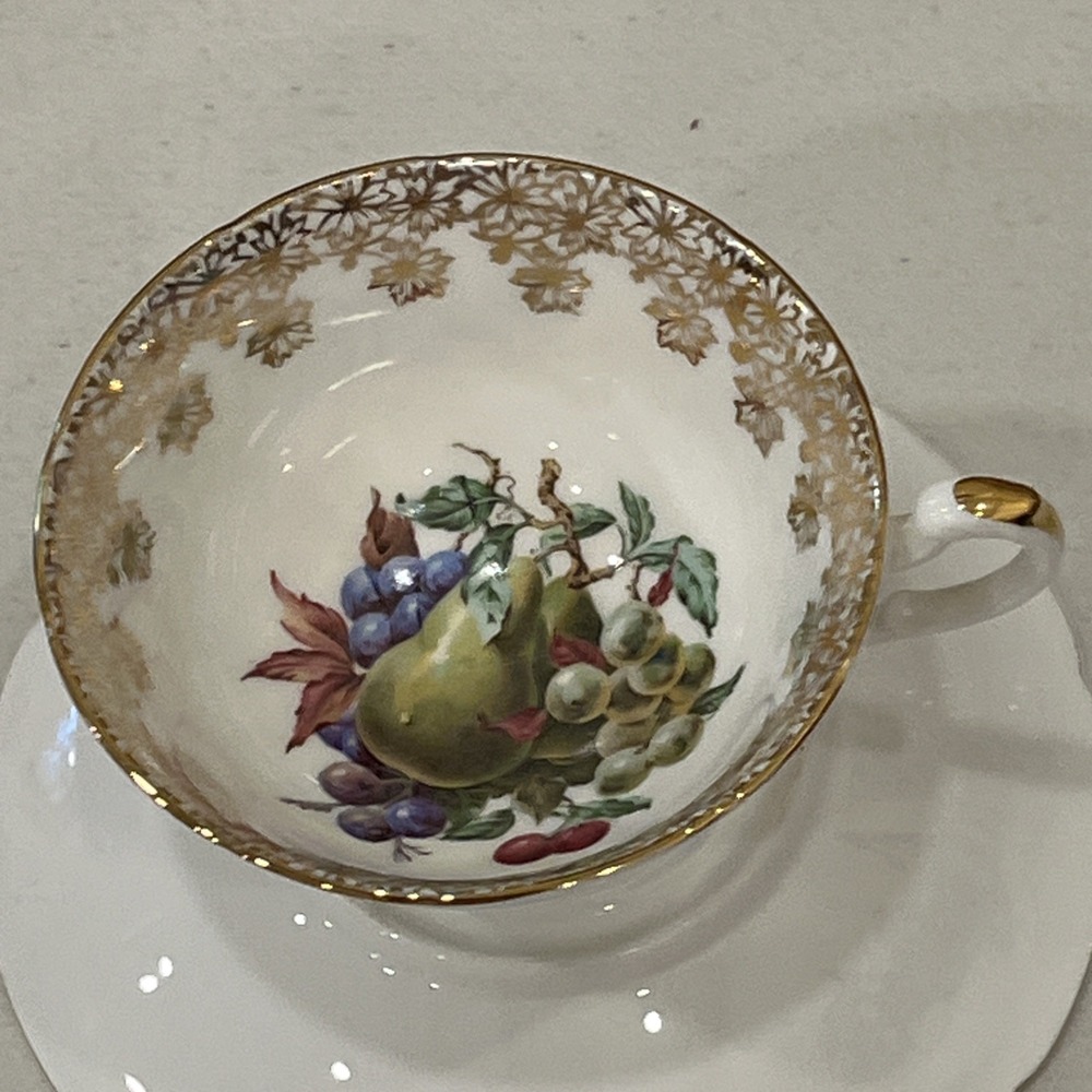 Porcelain Tea cup and Saucer Set Vintage Imperial Orchard Pear Gold 22kt